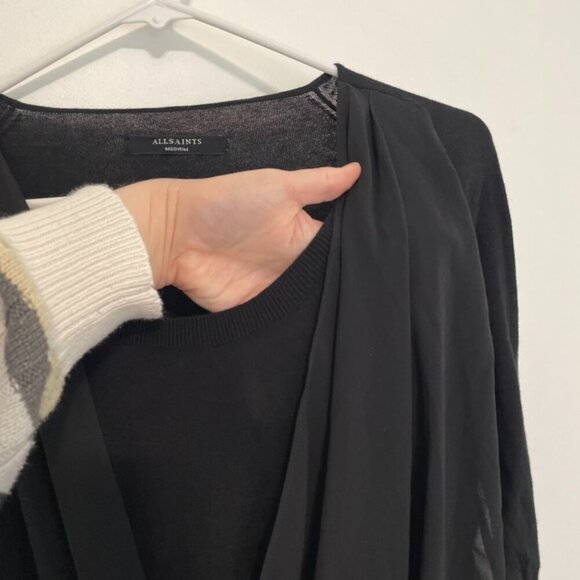 ALL SAINTS ALLSAINTS Taybar Sheer Cowl Knit Top Black Mixed Media 3/4 Sleeve M - Picture 7 of 15